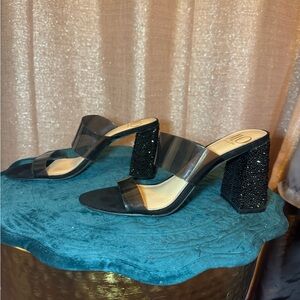 Jlo Jennifer Lopez Women's Brita Sandal Black sparkle sandal heels. Size 7